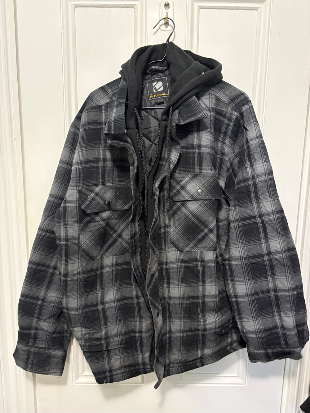 Men's Black & Gray Plaid Hooded Field Jacket